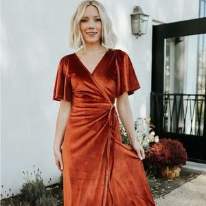 Baltic born large wrap dress copper gold brown velvet